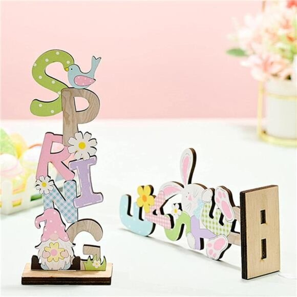 2PCS Easter Bunny Gnome Decorative Signs, Wooden Letter Signs Easter Eggs Rabit - Picture 5 of 5